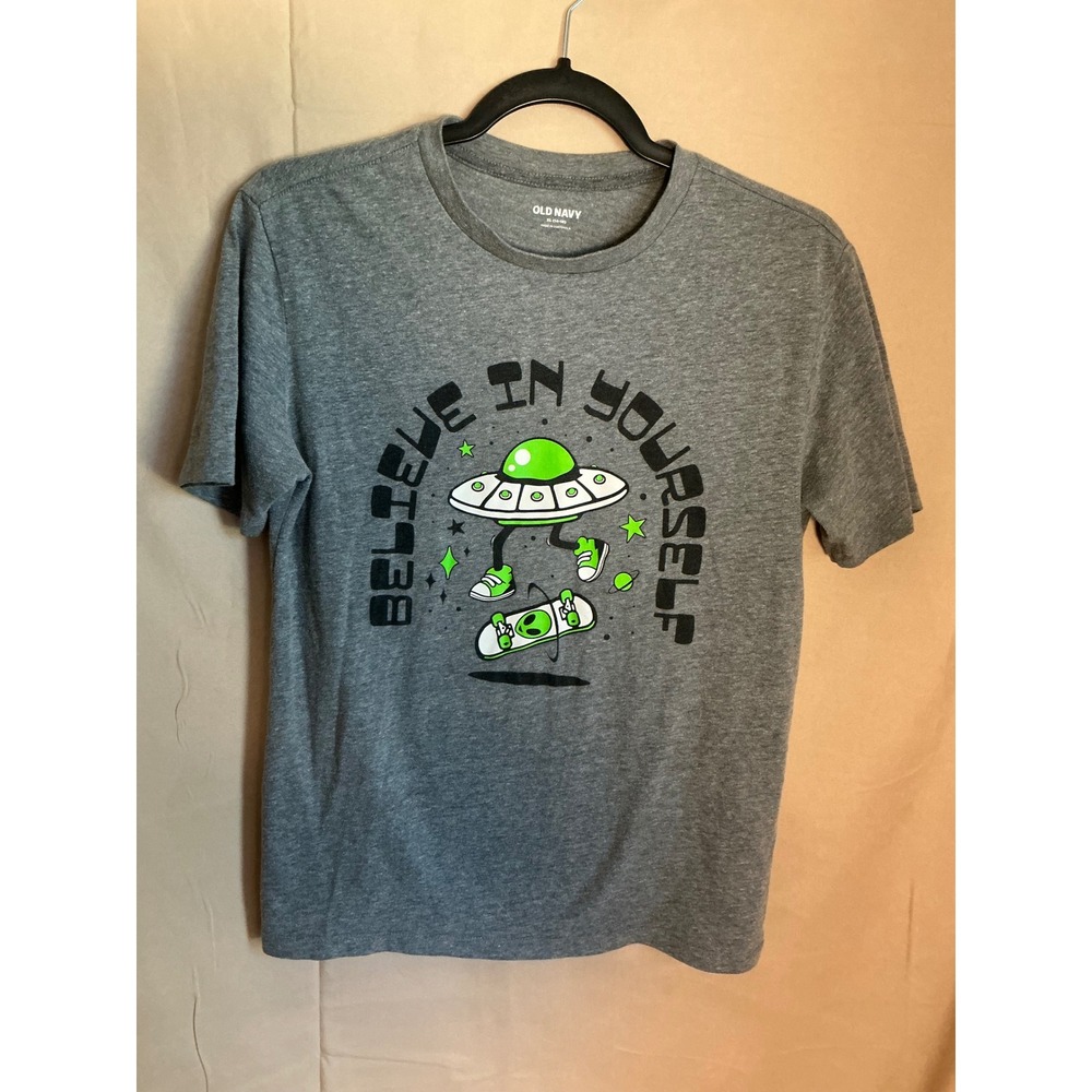 Old Navy Graphic T-Shirt Kids XL Gray Excellent Alien Skateboard UFO Tee